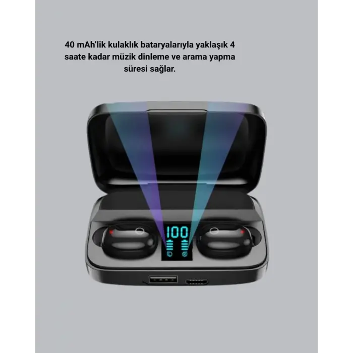 TWS Bluetooth Kulaklık 1800mAh Şarj Kutulu Dijital Ekranlı