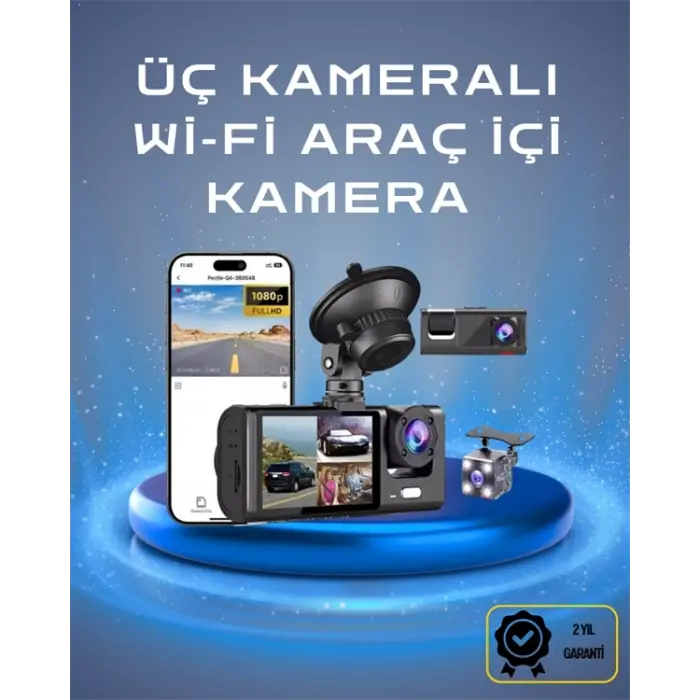 Üç Kameralı 1080p Full HD Araç İçi Kamera – G-Sensörlü ve Gece Görüşlü