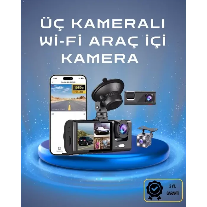 Üç Kameralı 1080p Full HD Araç İçi Kamera – G-Sensörlü ve Gece Görüşlü