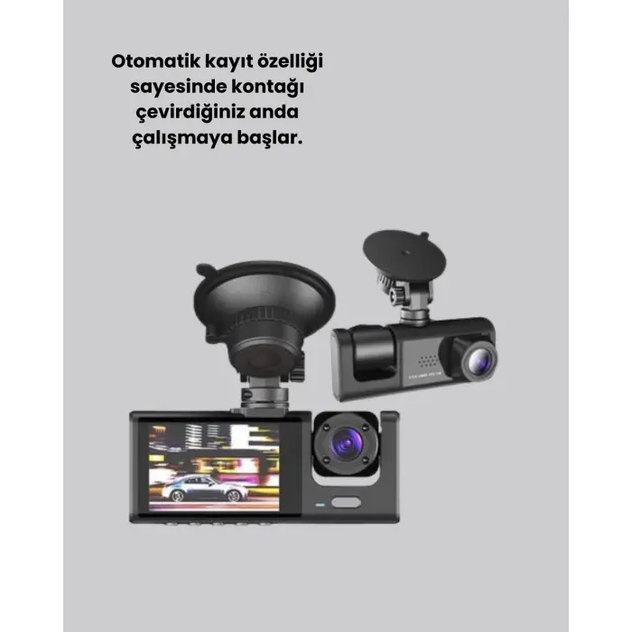 Üç Kameralı Araç Kamerası Full HD Gece Görüş  G-Sensör
