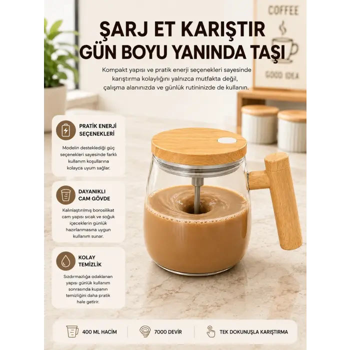 USB Şarjlı Akıllı Karıştırıcı Kupa  IP6 Su Sızdırmaz Yeni Nesil