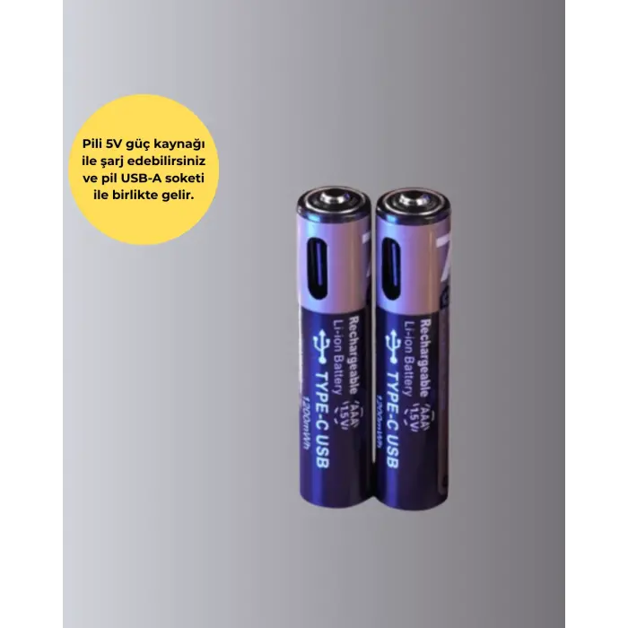 USB Type-C Şarjlı AAA Lityum Pil 1000+ Şarj Döngüsü ile Uzun Ömür