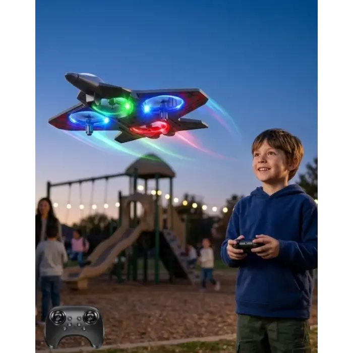 Uzaktan Kumandalı LED Işıklı Drone Uçak 360 Derece Dönüş Özellikli Oyuncak Drone