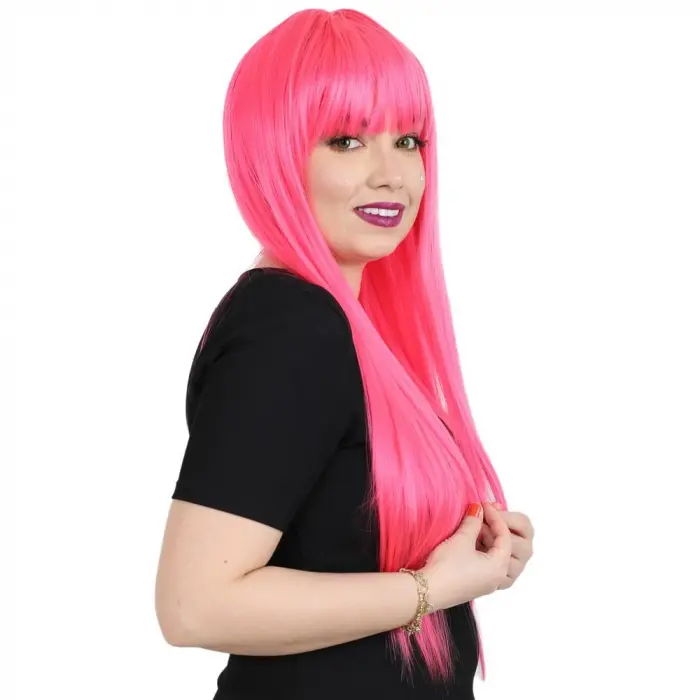 Uzun Kahküllü Fiber Sen Peruk / Neon Pembe