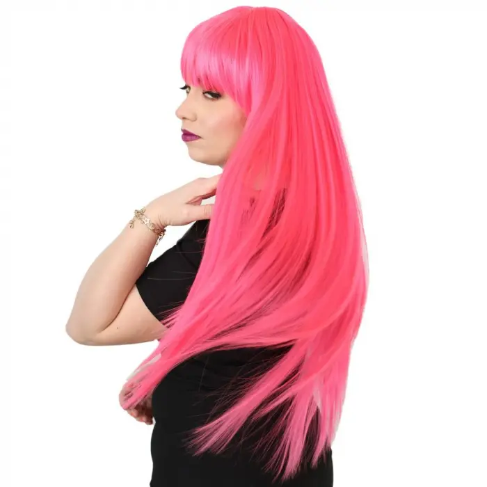 Uzun Kahküllü Fiber Sen Peruk / Neon Pembe