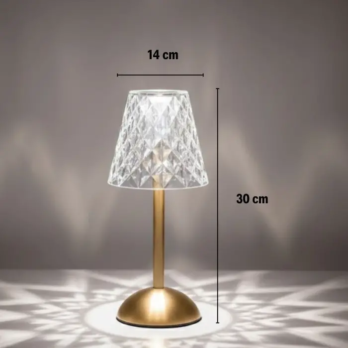 Uzun Klasik Şeffaf Baklava Model Led Masa Lambası – Dokunmatik, 3 Renk Işık Modlu, Şarjlı Dekoratif Gece Lambası Bx40