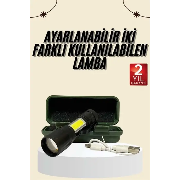 Uzun Menzilli Şarjlı El Feneri Uzun Ömürlü Led Işık Lamba