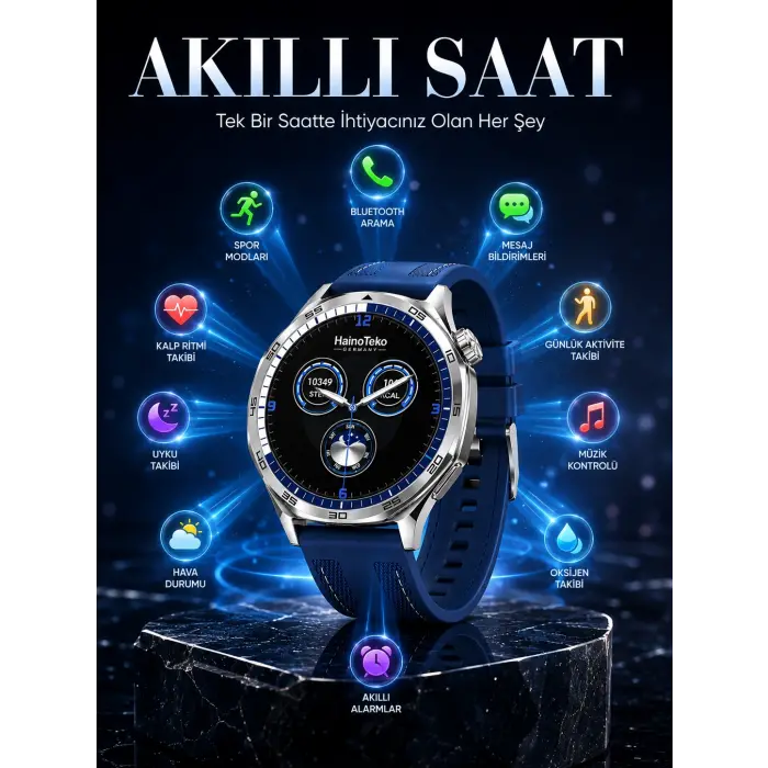 AMOLED Ekranlı Bluetooth Akıllı Saat 3 Kordonlu Uzun Pil Ömürlü