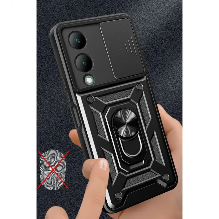 Vivo Y17s Kılıf Pars Lens Yüzüklü  - Gümüş