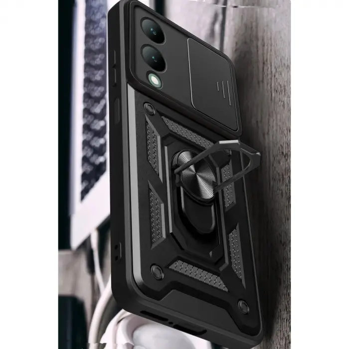 Vivo Y17s Kılıf Pars Lens Yüzüklü  - Yeşil