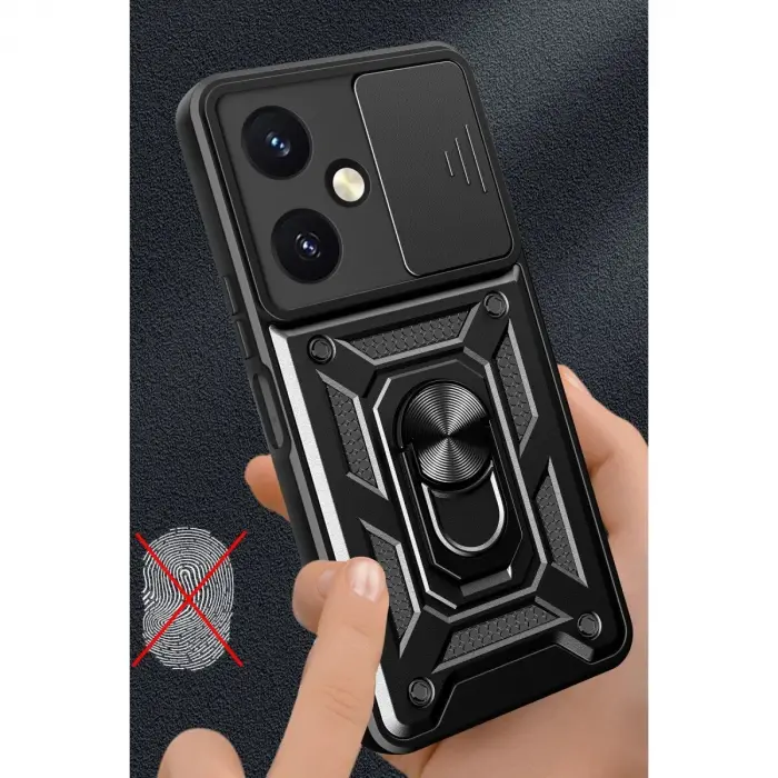 Vivo Y27 Kılıf Pars Lens Yüzüklü  - Siyah