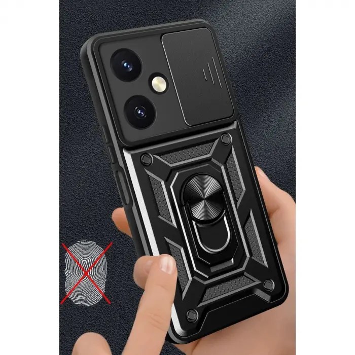 Vivo Y27 Kılıf Pars Lens Yüzüklü  - Siyah