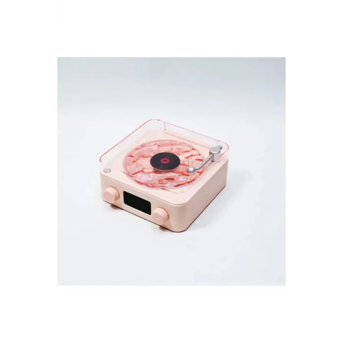 Wes Nostalji Plak Görünümlü Bluetooth Hoparlör 3d Ses Daası Retro Müzik Plak Pembe