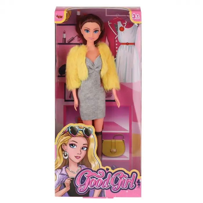 WG-115519-20 Kürk Ceketli Elbiseli Bebek 29 cm  - 1 Adet Stokta Olan Gönderilir