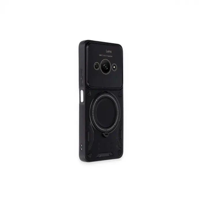 Xiaomi Poco C61 Kılıf Joy Lens Standlı Kapak - Siyah