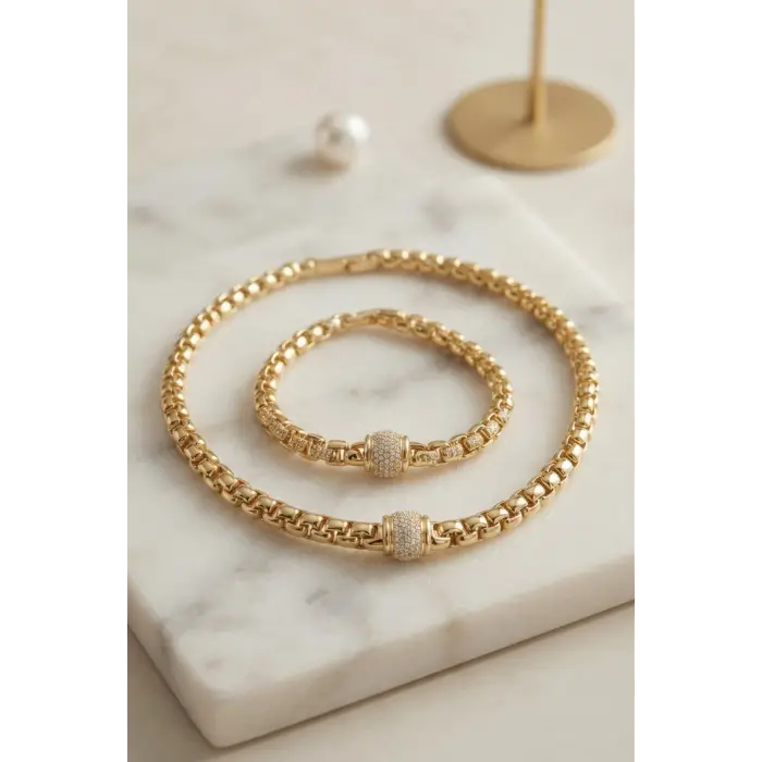 Xuping Singapur Zincir Model Kolye ve Bileklik Set