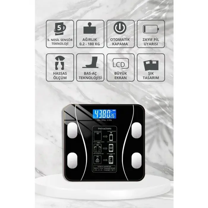 Yağ Ölçer Fonksiyonlu Dijital Baskül Elektronik Tartı Akıllı Bluetooth Lcd Dijital Ekran Ev Vücut Bx40