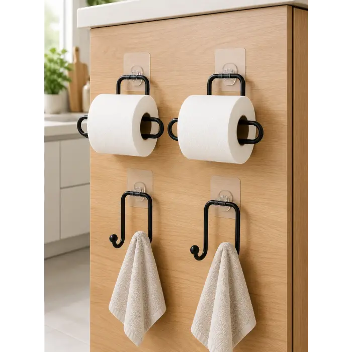 Yapışkanlı Banyo Düzenleme Seti 2 Rulo Tutucu 2 Havlu Askılığı 4 Parça