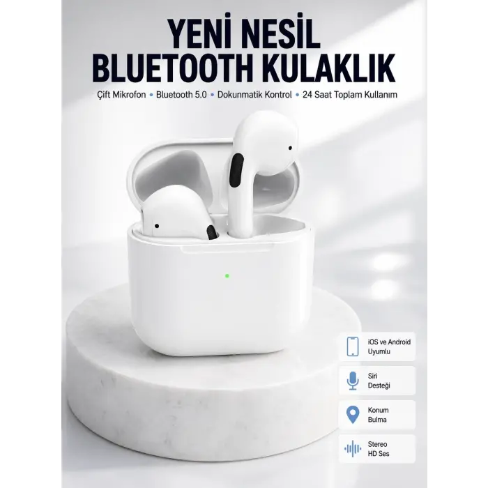Yeni Nesil Bluetooth Kulaklık Beyaz Çağrı Cevaplayabilen Kablosuz