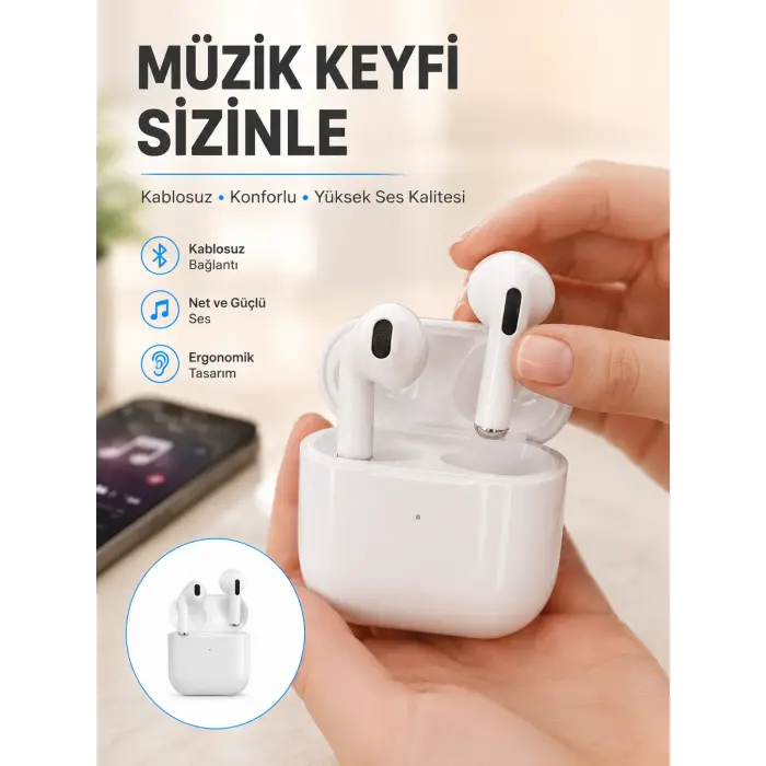 Yeni Nesil Bluetooth Kulaklık Beyaz Çağrı Cevaplayabilen Kablosuz Yeni Nesil