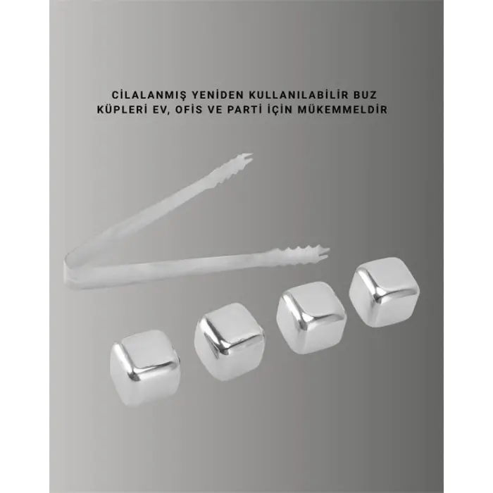 Yeniden Kullanılabilir 304 Çelik Metal Buz Küpleri 4lü Set