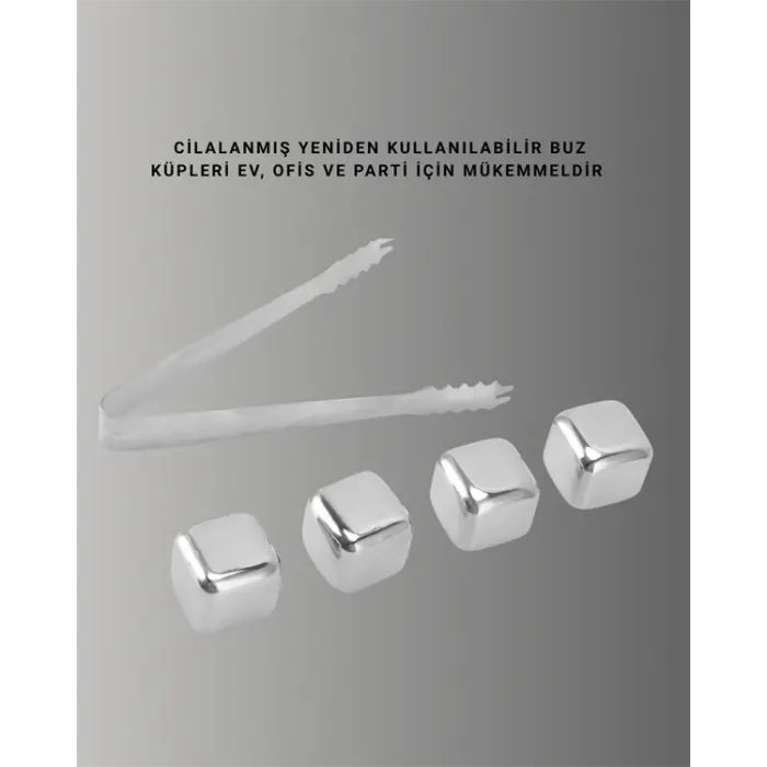 Yeniden Kullanılabilir 304 Çelik Metal Buz Küpleri 4lü Set