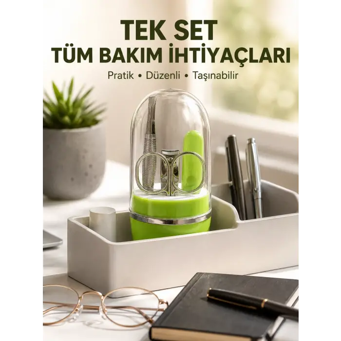 Yeşil Tırnak Bakım Seti Cımbız Makas Tırnak Makası ve Törpü