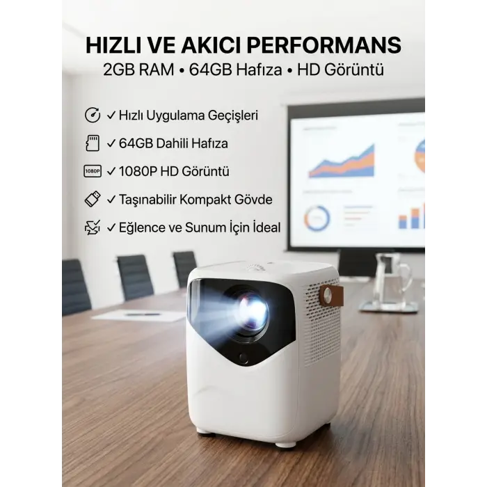 Yüksek HD Görünümlü Taşınabilir Projeksiyon Cihazı