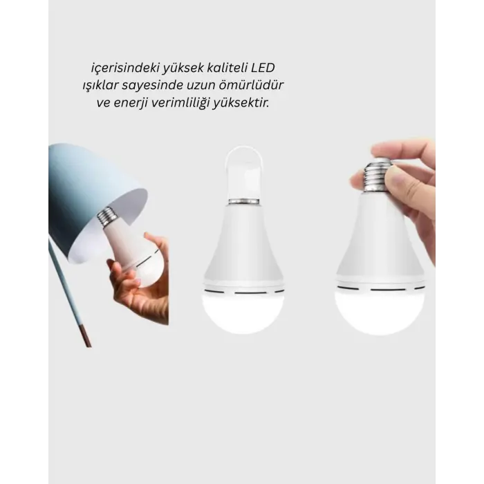 Yüksek Işık Güçlü Şarjlı LED Ampul E27 30W Enerji Tasarruflu