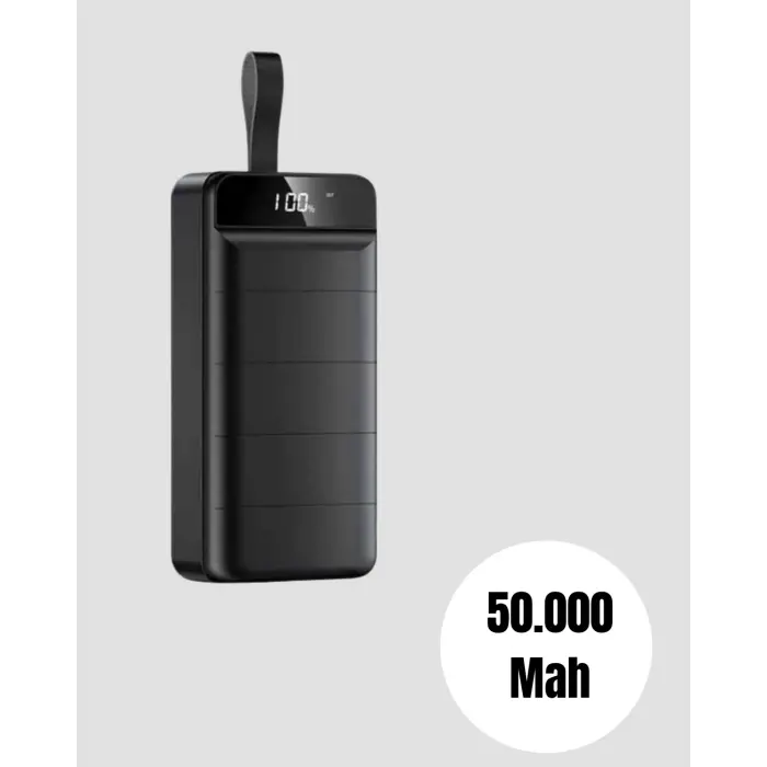 Yüksek Kapasiteli 50.000 mAh Powerbank – Type-C, Lightning ve Micro USB Uyumlu, Çoklu Cihaz Şarj Özellikli