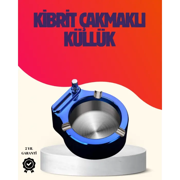 Yuvarlak Metal Küllük Çakmak Entegreli Dayanıklı Yapı