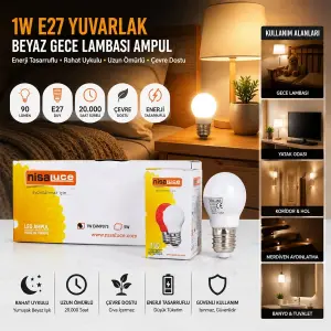 10 Adet 1w E27 Beyaz Yuvarlak Gece Lambası Led Ampul Bx40