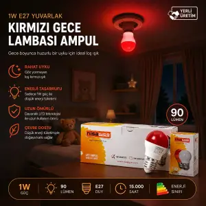 10 Adet 1w E27 Kırmızı Yuvarlak Gece Lambası Led Ampul Eamp-075 Bx40
