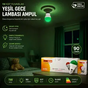10 Adet 1w E27 Yeşil Yuvarlak Gece Lambası Led Ampul Eamp-075 Bx40