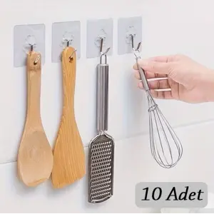 10 Adet Kendinden Yapışkanlı Şeffaf Askı Bx40