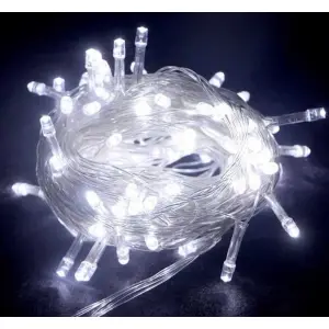 10m 100 Led Boncuk Lamba Beyaz Işık Şeffaf Kablo