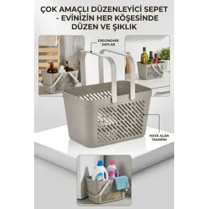 12li Gri Çok Amaçlı Kulplu Sepet Mutfak Banyo Organizer Ekonomik Set