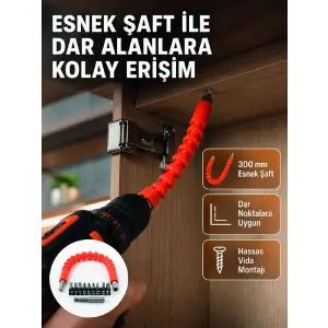 12 Parça Esnek Bits Uç Seti 300 mm Esnek Şaftlı Tornavida Uç Seti