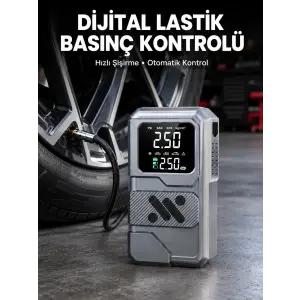 12.000 mAh Akü Takviye Destekli LED Işıklı Araç Kompresörü