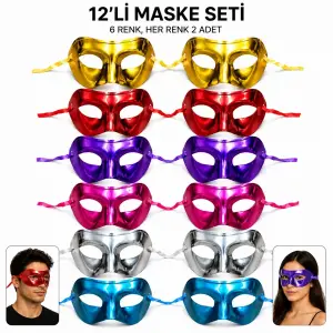 1239li Metalik Venedik Parti Maskesi Seti – 6 Renk Karışık