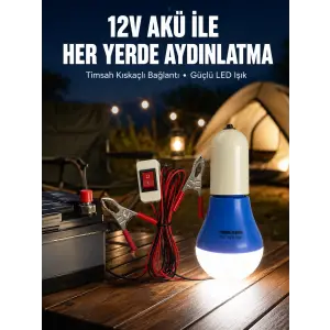 12V LED Ampul Timsah Kıskaçlı Taşınabilir Aydınlatma