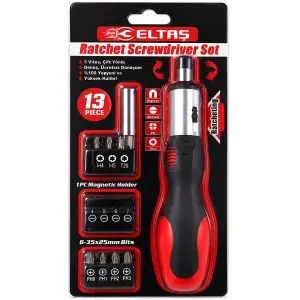 13pcs Silikon Sap - Cr-v Cırcırlı Tornavida Bits Seti 3 Kademe - Çift Yönlü - Manyetik Uç Tutucu Bx40