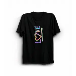 14 Şubat Sevgililer Günü Love Baskılı Oversize Bisiklet Yaka T-shirt - Siyah