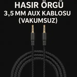 1.5 Metre Aux Kablo Hasır Örgü 3.5mm Aux Kablosu (Vakumsuz)