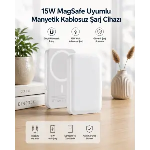15W MagSafe Uyumlu Manyetik Kablosuz Powerbank 5000 mAh
