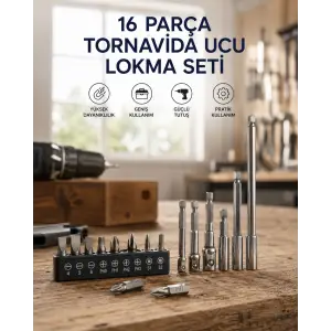 16 Parça Bits, Adaptör Ve Tornavida Ucu Seti