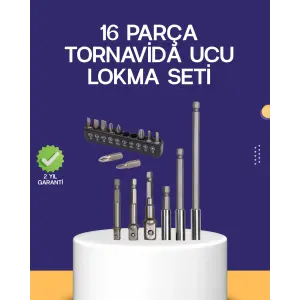 16 Parça Bits ve Adaptör Seti Vidalama Tamir Bakım Seti