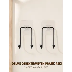 2 Adet Çok Amaçlı Yapışkanlı Askı Ev Mutfak Banyo Düzenleyici