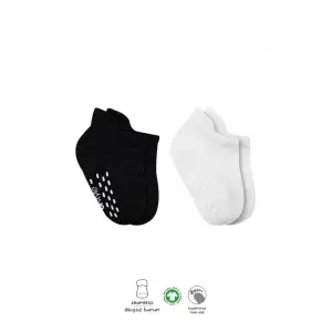 2Li Sneakers Kaymaz Basic Penye Çorap 20103 Siyah Ekru