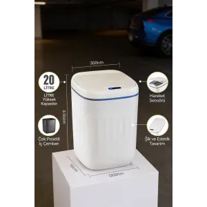 20 Litre Hareket Sensörlü Akıllı Çöp Kovası Beyaz